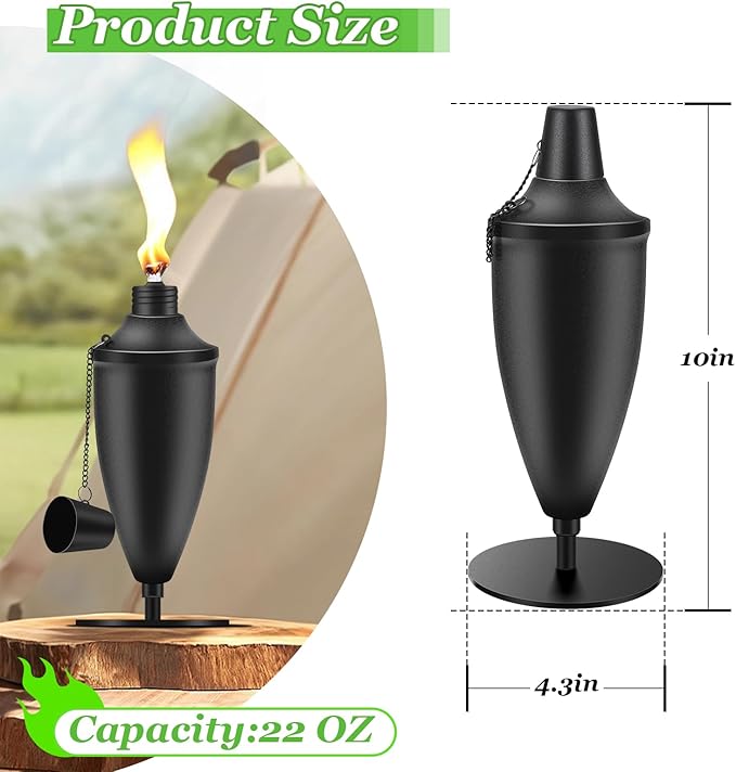 4 Pack Metal Tabletop Torches,22 oz Citronella Torches for Outside, Refillable Outdoor Flame Torch Light, Comes with Wicks and Covers, Ideal for Parties, Landscape, Garden Decor, DIY
