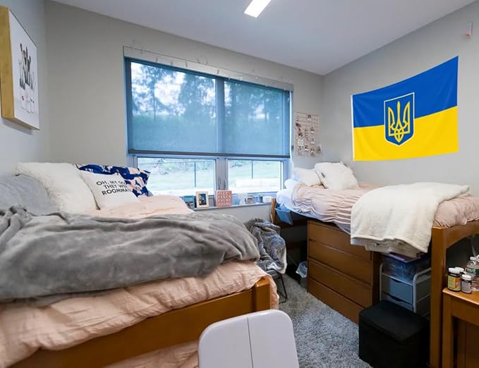 Ukraine Trident Flag 5x8FT Ukrainian Coat of Arms National Polyester Banner With 2 Grommets Fade Resistant Vivid Color For Patriotic Festival Events Party Decoration