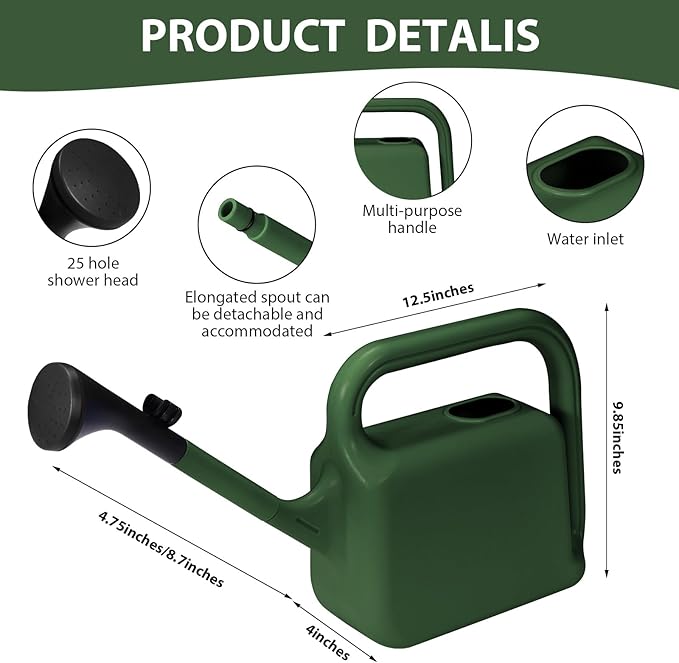 Outdoor Watering Can for Plants Indoor Watering Can for Houseplants 3/4 Gallon 3L (Green)