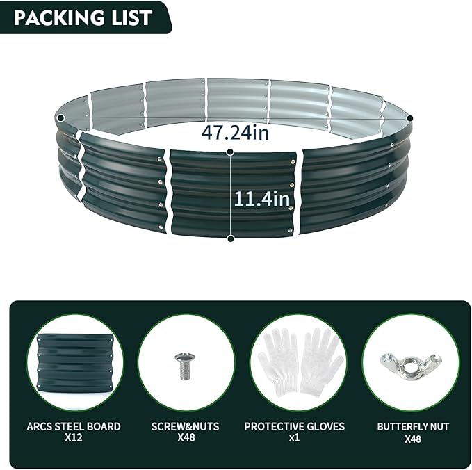 Galvanized Raised Garden Beds for Gardening - 4x4x1ft Round Metal Planter Boxes Above Ground Outdoor for Vegetables,Flowers,Herbs, Garden Container Green