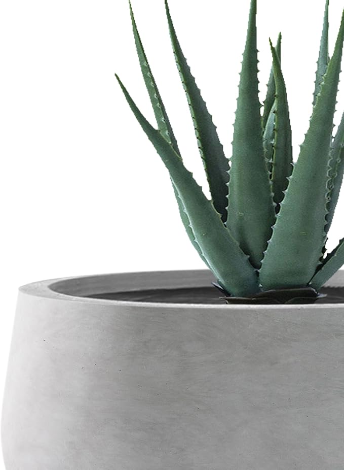 Kante 19.6",15.7",11.8" Dia Round Concrete Planters Set of 3, Outdoor Indoor Garden Plant Pots with Drainage Hole and Rubber Plug, Modern Curvaceous Design, Natural Concrete
