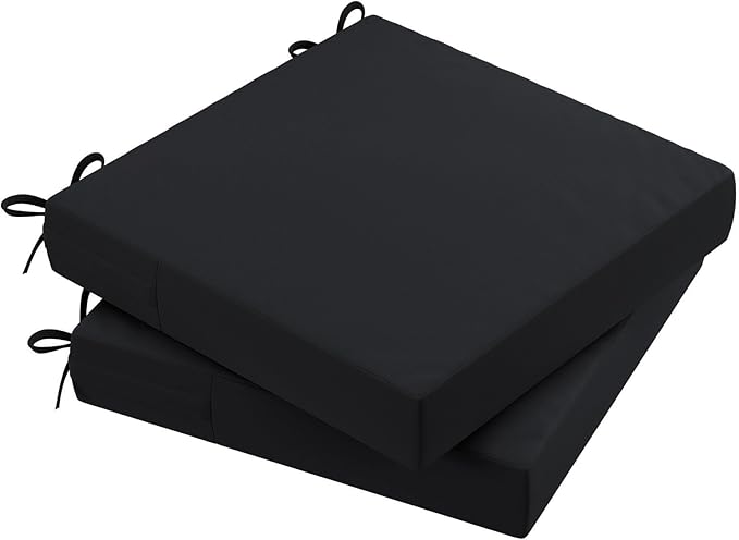 AAAAAcessories Outdoor Seat Cushions for Chairs, Waterproof, Fade-Resistant Patio Furniture Replacement Cushions, 19" x 19" x 3", Set of 2, Black