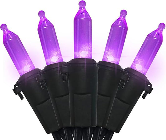 Purple Halloween LED Lights - 2 Pack 100 Count Purple Christmas String Lights for Tree, Party, Holiday, Indoor/Outdoor Halloween Decorations, 2 Sets 33 Feet Black Wire, UL Certified, Connectable