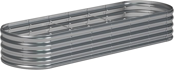 zizin Galvanized Raised Garden Bed Metal Oval Raised Garden Beds Outdoor Planter Box for Vegetables (8x2x1.3FT, Silver)