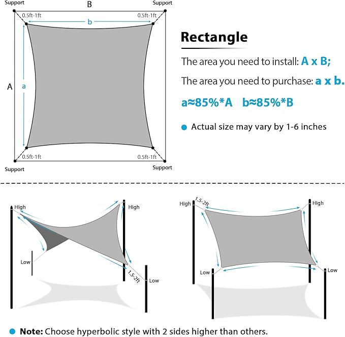 Amagenix Sun Shade Sail 7X9 Curved Edge Outdoor Shade Canopy Dark Grey Breathable 95% UV Block Shade Cloth for Patio Garden Backyard (We Make Custom Size)