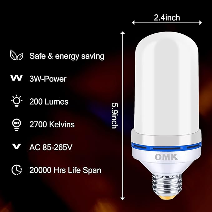 OMK 【Upgraded Pink Smaller LED Flame Light Bulbs - Flickering Light Bulbs with Gravity Sensing, E26 Base Fire Light Bulb, Indoor Outdoor Light Bulbs, Holiday Christmas Vintage Flame Bulb Decorations