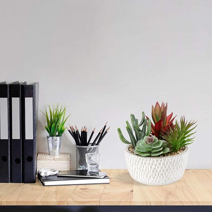 Briful Small Fake Plants Assorted Faux Succulents in Pots Realistic Succulents Plants Artificial with Cement Pots for Home Table Office Desk Bathroom Shelf Living Room Decor