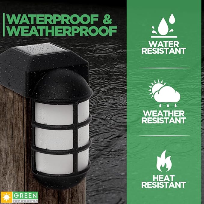 GreenLighting Marina Solar Post Cap Lights Fits 4x4 Nominal Wood Outdoor Solar Powered Post Cap Light, Fence Post, Landscaping, Deck, Garden- Bright LED, Waterproof Nautical Lighting Black 12 Pack