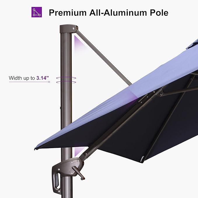 PURPLE LEAF 9' X 11.5' Rectangle Cantilever Umbrella Patio Umbrella Outdoor Aluminum Offset Hanging Umbrella with 360-degree Rotation for Pool Garden Backyard Deck, Navy Blue
