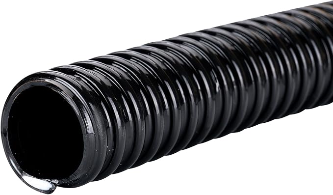 Pond Hose ID 1/2” × 50ft Black Corrugated Flexible Reinforced PVC Hose Vinyl Tubing for Pond Pump Fountain Garden Waterfall, Non-toxic & Kinkproof, with 2 clamps