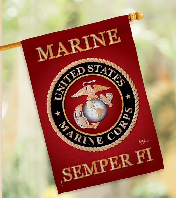 Breeze Decor FK108057-BO Marine Corps Americana Military Decorative Vertical Kit, 1 x House & 1 x Garden Flags, Thick Fabric
