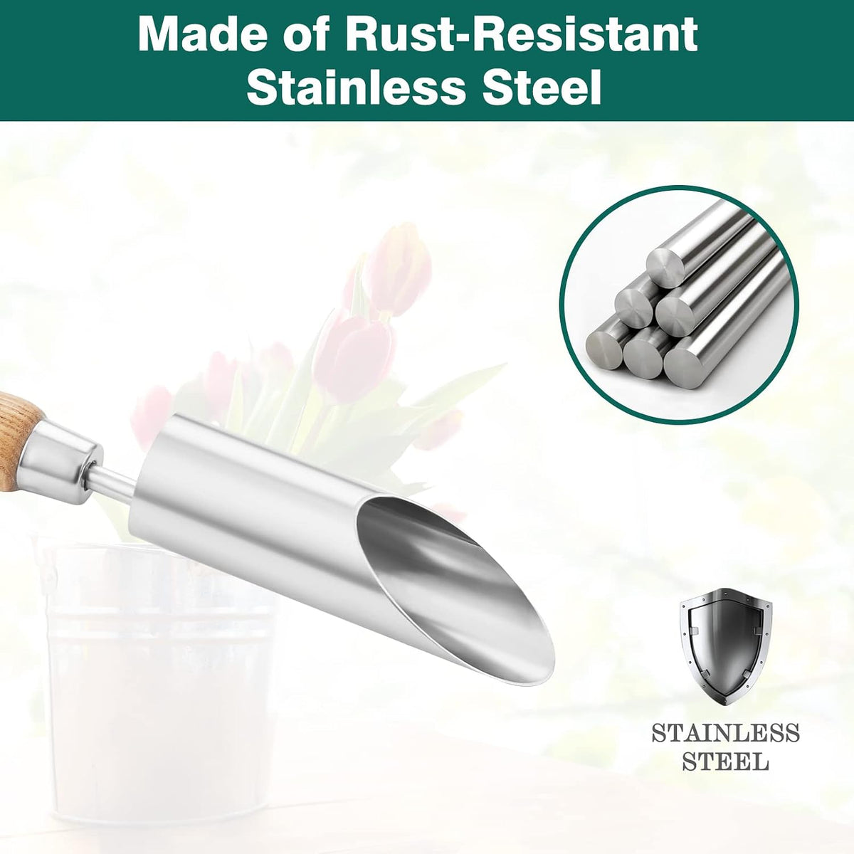 Bulb Planter Tool, 12" Seed Planter Tool Dibber Garden Tool Stainless Steel Hand Hole Digger with Wooden Handle, Garden Bulb Transplanting Dibble Tool for Seed Planting & Flower Planter