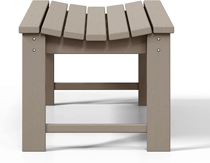 WestinTrends Malibu Outdoor Bench, All Weather Resistant Poly Lumber Backless Patio Garden Bench, Adirondack Curved Bench Seat for Comfort, Weatherwood