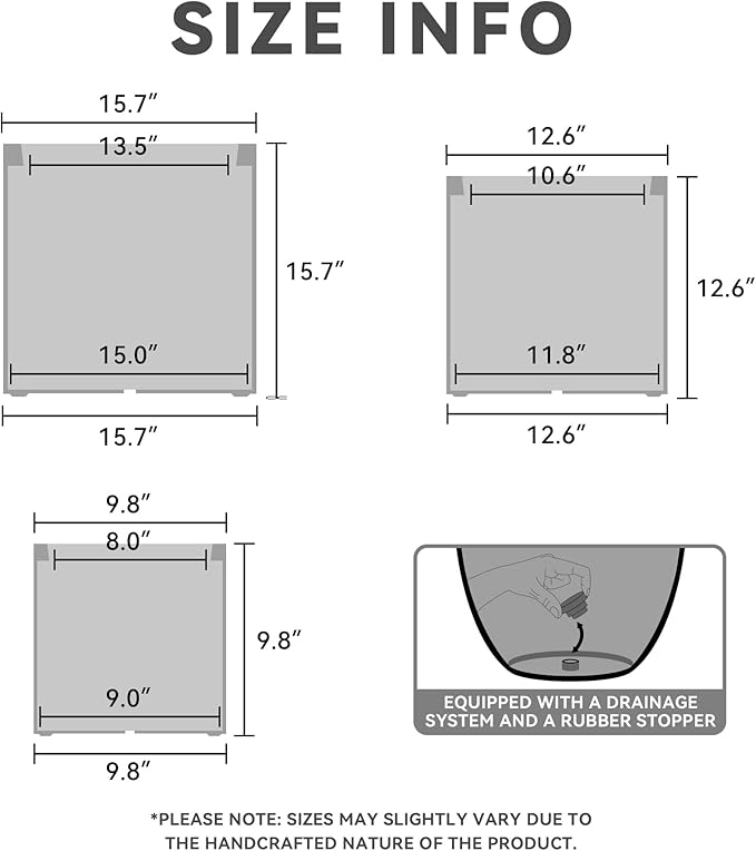 Kante 9.8",12.6",15.7" Dia Round Concrete Planter Set of 3, Modern Style Large Cylindrical Plant Pot with Drainage Hole and Rubber Plug for Indoor Outdoor Patio, Natural Concrete