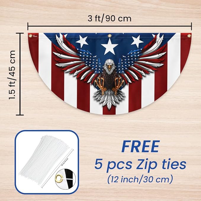 FLAGWIX American Flag Patriotic Eagle American Non-Pleated Fan Flag TPT1636F, 3x6 ft, 1 Pack Suitable for Outdoor and Indoor