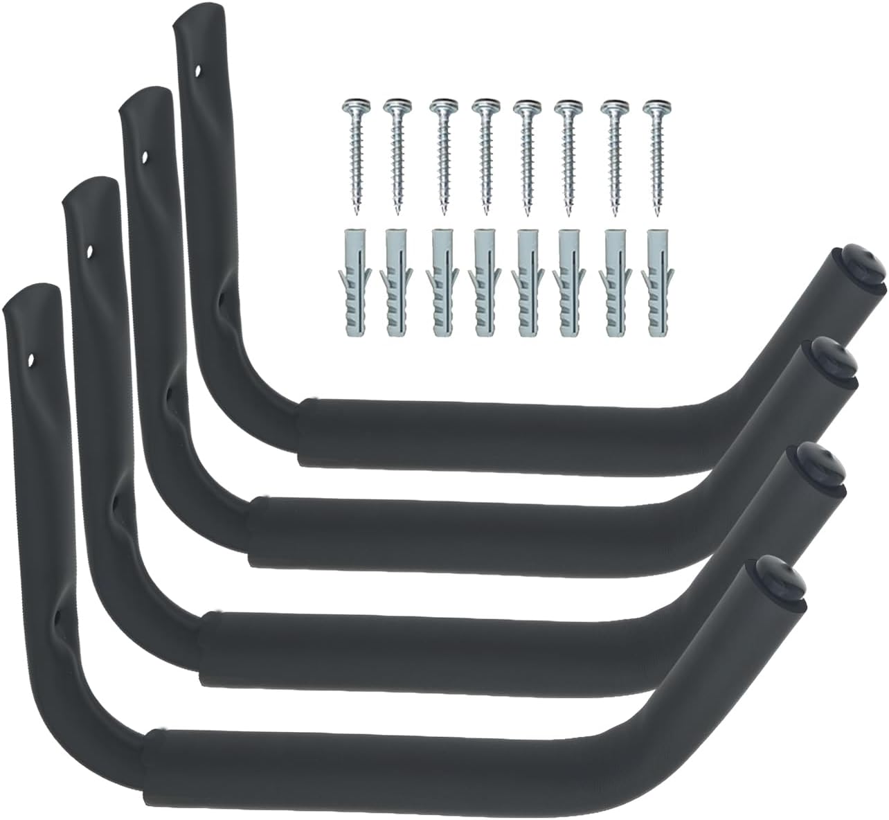 Kayak Hook Heavy Duty Kayak Wall Mount for Indoor Storage Space-Saving Kayak Storage Rack Soft Padded Garage J-Hook Wall Hanger for Bikes Kayak and Hanging Ladders 4pcs