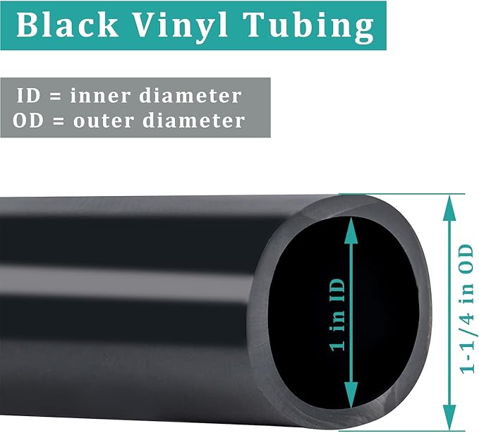 Black Vinyl Tubing 1” ID × 1 1/4” OD - 50 Feet PVC Flexible Plastic Tube Hybrid Hose, Transfer Water Air Oil for Pond Fountain Garden, Non-toxic and BPA free