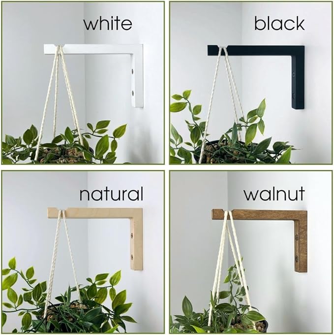 2-Piece Set of Plant Hooks for Wall 6 Inch - L-Shaped Mounted Wooden Plant Hook - Indoor and Outdoor Bracket Plant Hanger for Planters, Lanterns, Bird Feeders and Plant Basket (Walnut)