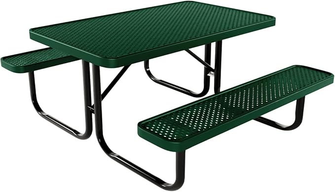 Coated Outdoor Furniture Heavy-Duty Portable Outdoor Kids Table, Punched Steel Kids Picnic Table, Commercial-Grade Picnic Table, Made in America (4ft Rectangular, Childrens, Green)