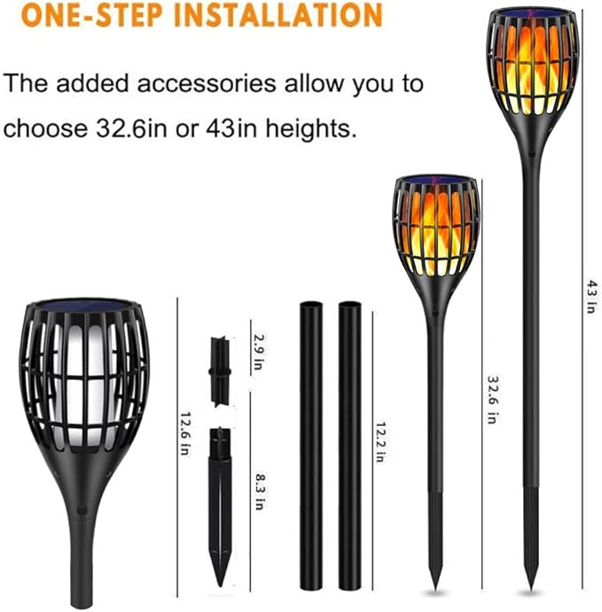 Solar Torch Flame Lights Waterproof Flickering Flames Solar Lights 43" Solar Garden Lights Outdoor Landscape Decoration Lighting Dusk to Dawn Auto On/Off for Yard Garden Pathway, 2 Pack