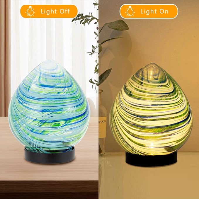 Table Solar Lanterns Outdoor Waterproof LED 6.7" Glass Desktop Decorative Lanterns Solar Globe Lights for Patio Balcony Pathway Porch Gardening Gifts for Women(Green)