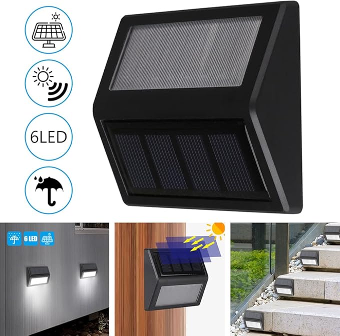 Solar Lights Outdoor, Waterproof Solar Powered Deck Step Lights for Patio Garden Backyard Garage Driveway Pathway Outside Wall Lighting (Cool White/4 Pack)