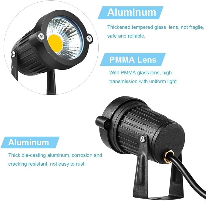 2 Pack Outdoor Landscape Lighting 5W COB LED Spotlights for Garden Lawn Wall Yard Path with Spiked Stand and Plug Adapter (Warm White)