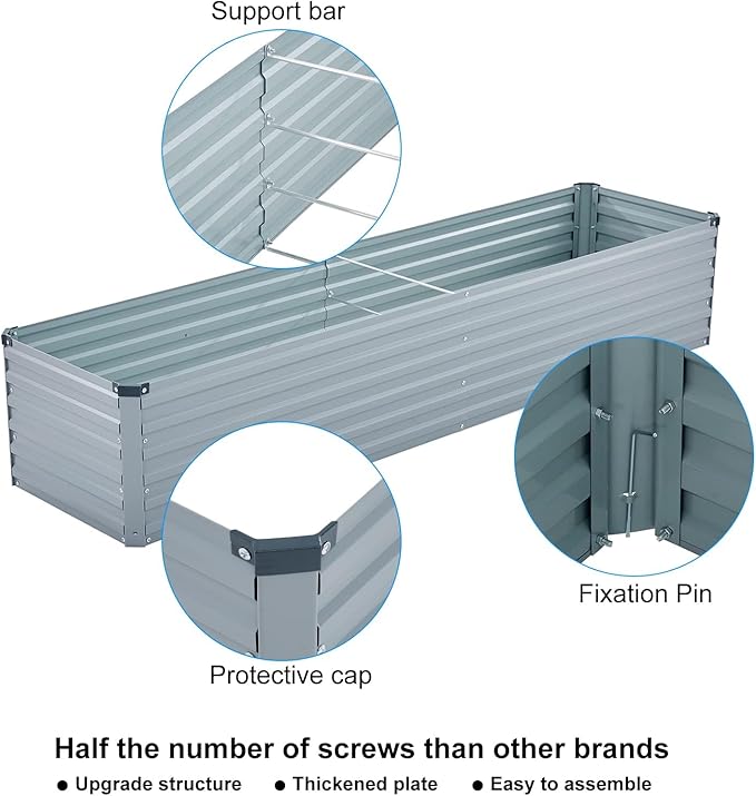 2 Pack 8x2x1FT Galvanized Raised Garden Beds Kit Outdoor Metal Gardening Planter Box for Vegetable Elevated Flower Herbs,Gray