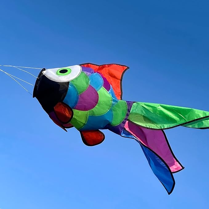emma kites Cute Rainbow Fish Windsock Spinner Spiral 32-inch