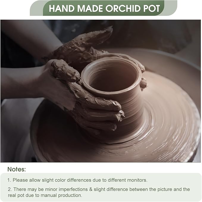 6.1 in Ceramic Orchid Pot with Holes & Saucers, Large Orchid Planter for Indoor Outdoor Home Decor, Flower Plant Pot with Drainage for Repotting, Blue