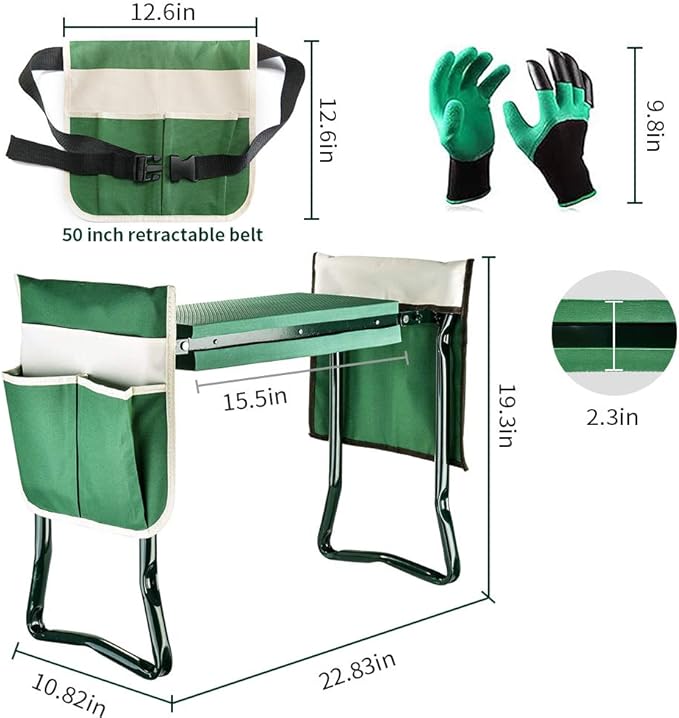 Garden Kneeler and Seat Stool Heavy Duty Garden Folding Bench with Large RemovableTool Pocket Gloves and Soft EVA Kneeling Pad for Gardening Lovers