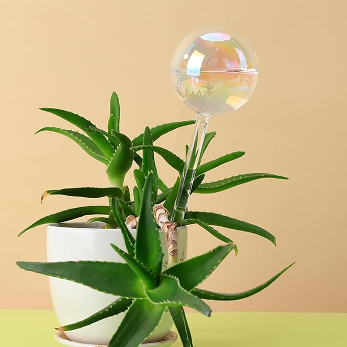 Plant Watering Globes, 6PCS Iridescent Rainbow Gradient Color Clear Glass Bulbs Self Watering Spikes Planter Insert, Automatic Plant Waterer Bulbs Devices for Various Plants