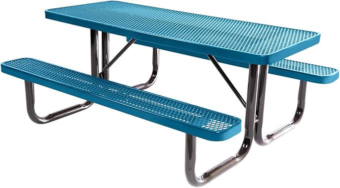 Coated Outdoor Furniture Heavy-Duty Portable Outdoor Picnic Table, Thermoplastic Coated Expanded Metal Commercial-Grade Patio Dining Furniture Made in America (6ft Rectangular, Light Blue)