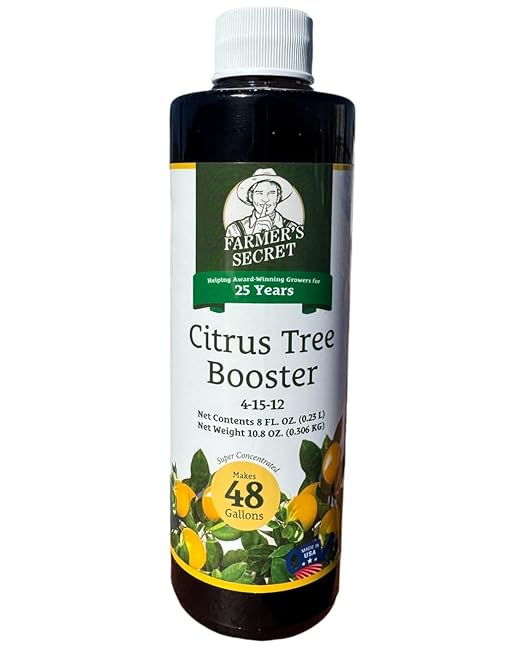 Farmer's Secret Citrus Tree Booster Fertilizer (8oz) - Super Concentrated - Formulated for All Citrus Trees Including All Types of Lemons, Limes, and Oranges - Outdoor and Indoor/Container Trees