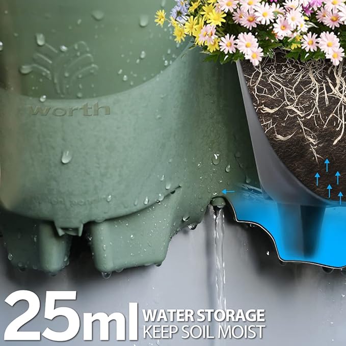 Worth Garden 36 Pockets Self Watering Vertical Planters Indoor Outdoor Living Wall Mounted - 9' Automatic Dripping Irrigation System Hose Kit Stackable Plastic Pot Herb Plants Home Balcony Decoration