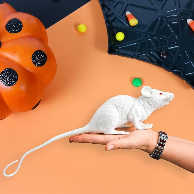 XONOR Halloween DÃcor Set of 3 Realistic Looking Spooky Mice Rats, Super Large Plastic Mouce for Best Halloween Decoration, 3 Colors (White & Black & Grey)