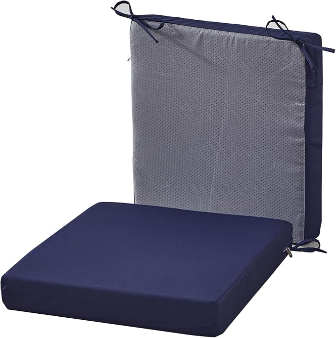 18 x 18 Inch Outdoor Chair Cushions for Patio Furniture, UV Resistant Non Slip Waterproof Replacement Patio Seat Cushion with Ties Set of 2, Navy Blue