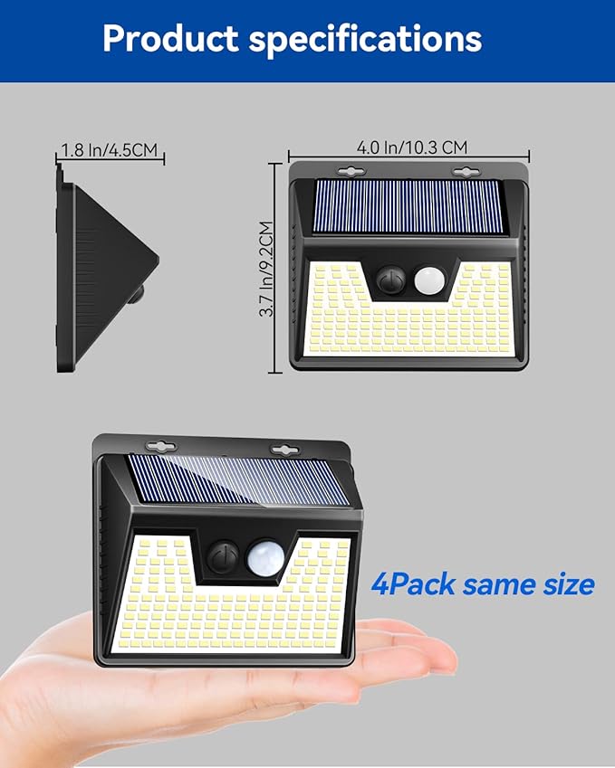 Peasur Solar Lights Outdoor Waterproof, 4 Pack 140LED Motion Sensor Light, 3 Modes Solar Powered Fence Security Lights for Patio Step Deck House Outside(Cool White)