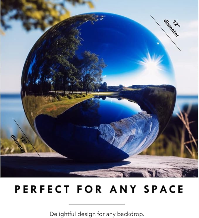 12 Inch Stainless Steel Gazing Globe,v2croft Hollow Ball Mirrored Surface Polished Shiny Sphere,Garden Stainless Steel Gazing Ball for Outdoor Lawn Pond Yard Ornament(Blue)