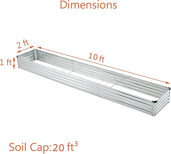 10x2x1ft(2 Pack) Galvanized Raised Garden Bed,Outdoor Planter Box Metal Patio Kit Planting Bed for Vegetables Flowers and Succulents,Silver