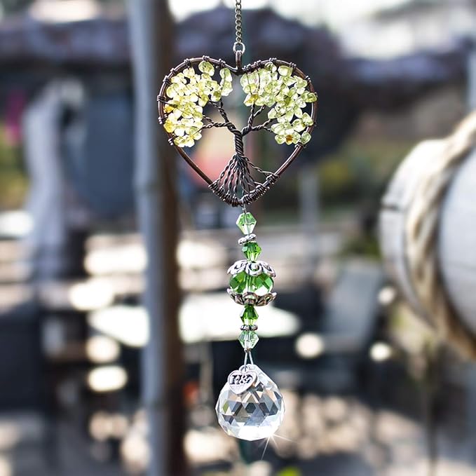H&D HYALINE & DORA Tree of Life Car Rearview Mirror Hanging Ornament Pendant Accessories Fengshui Suncatcher (Green)