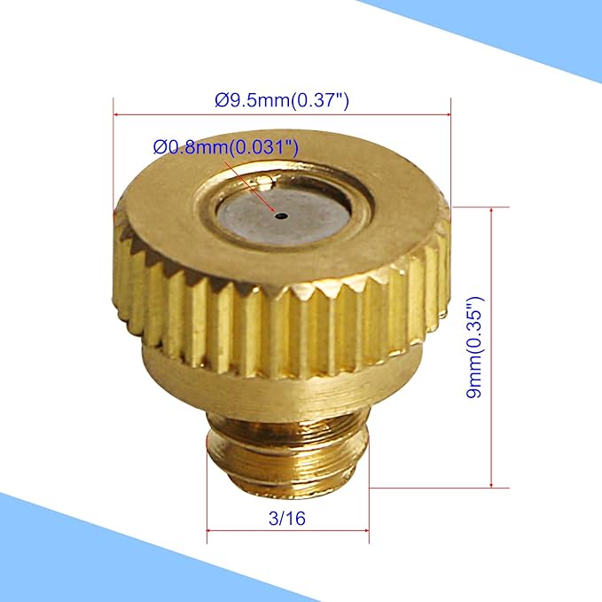 Aopin G 3/16 Brass Misting Nozzles 0.8mm / 0.03" Orifice Atomizing Mister Sprayer Nozzle Suitable For Outdoor Cooling,Garden Irrigation,Fountain, Crop Nutrient Injection, Greenhouse 16 Pcs