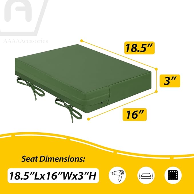 AAAAAcessories Outdoor Seat Cushions for Chairs, Waterproof, Fade-Resistant Patio Furniture Replacement Cushions, 18.5" x 16" x 3", Set of 2, Dark Moss
