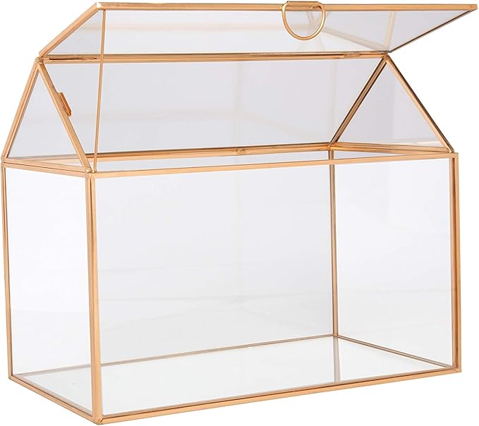 D'Eco Glass House Plant Terrarium (10"x6"x8") - Indoor Tabletop Gold Geometric Planter Terrarium for Succulents, Air Plants, Moss - Home, Garden, Wedding & Office Decor - Gift for Plant Lovers