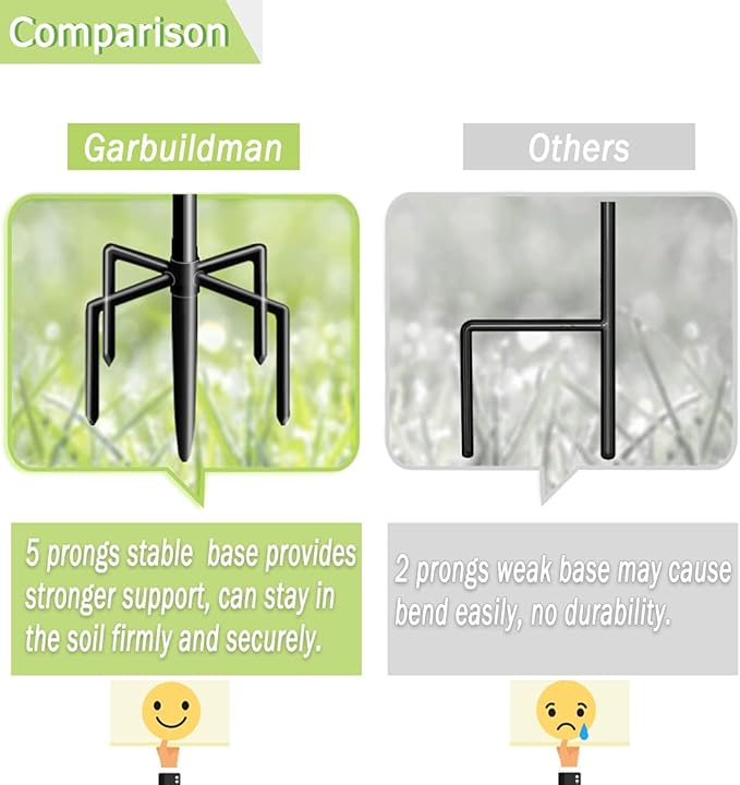 Garbuildman 60 Inch Tall Shepherd Hooks with 5-Forked Base, Adjustable Heavy Duty Bird Feeder Pole Stand Hanger for Outdoor, Shiny Black, 1 Pack