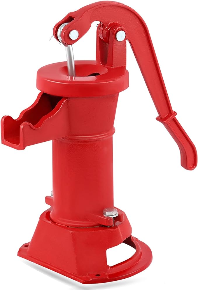 Samger Antique Pitcher Hand Water Pump Cast Iron Red Hand Well Pump 25ft Maximum lift Manual Water Transfer Pump Boost Fountain for Outdoor, Yard, Pond, Garden Decoration Kit