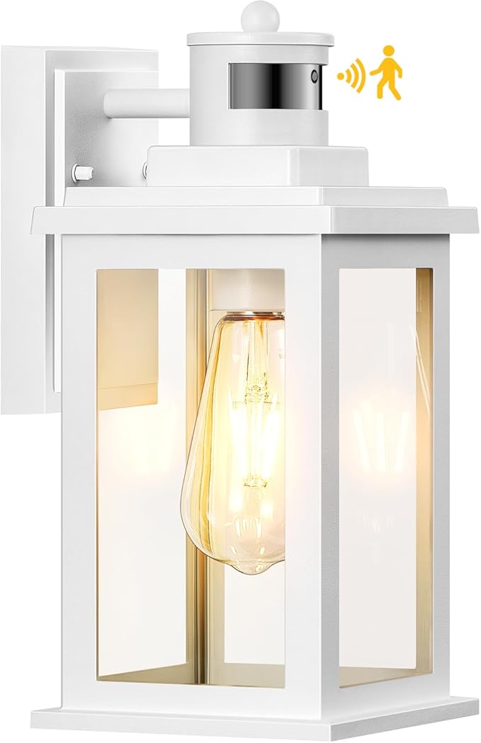 VIANIS Motion Sensor Porch Lights, 2 Packs Outdoor Wall Lights Wall Mount, White Dusk to Dawn Outdoor Sconce Lights, Waterproof Exterior Light Fixture for House, Garden, Patio,Hardwired, Non-Solar