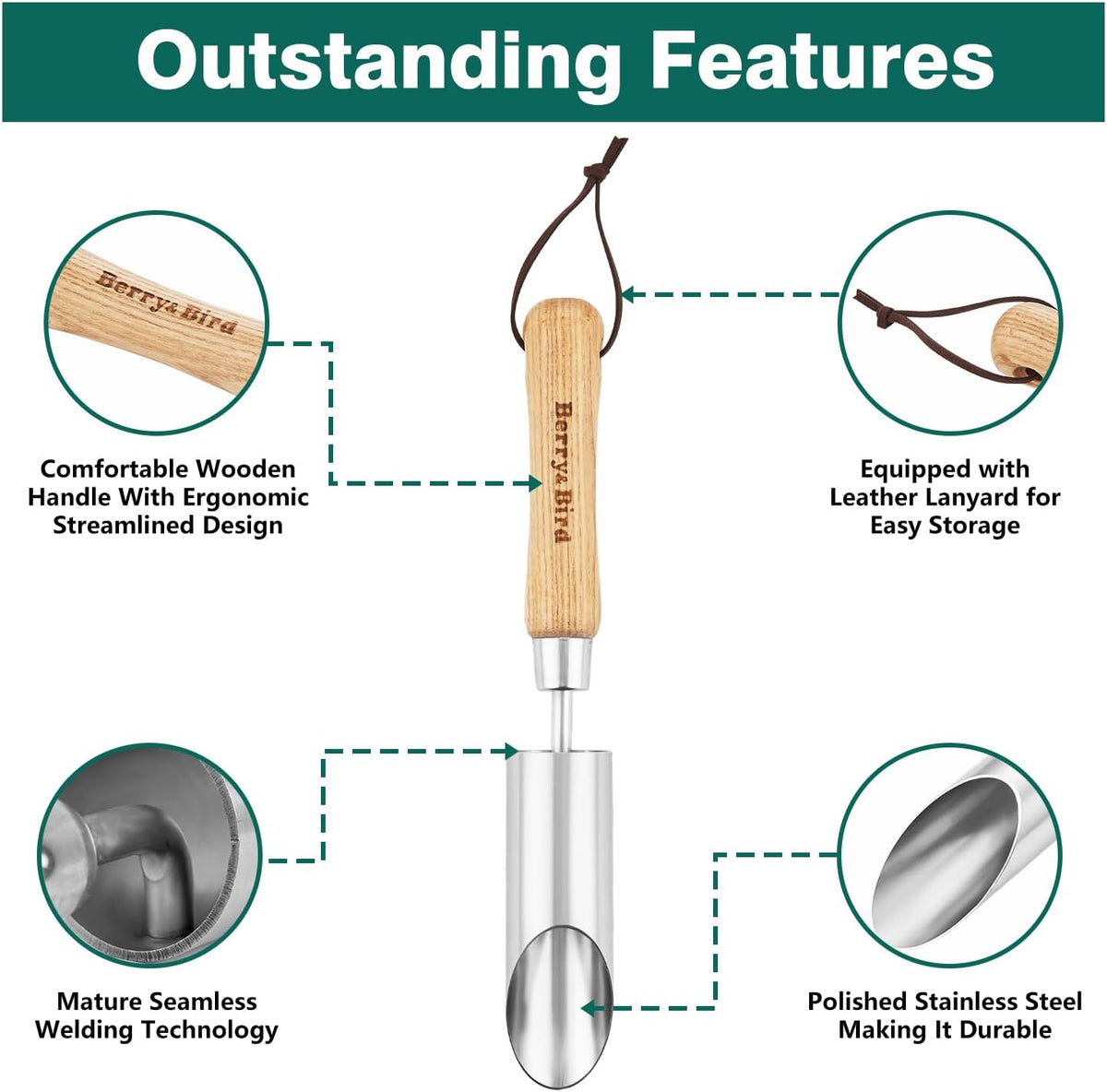 Bulb Planter Tool, 12" Seed Planter Tool Dibber Garden Tool Stainless Steel Hand Hole Digger with Wooden Handle, Garden Bulb Transplanting Dibble Tool for Seed Planting & Flower Planter