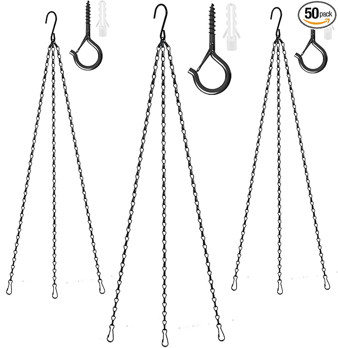Hanging Basket Chain 23 Inch 3 Hanging Chain Plant Pot Replacement Hook Plant Hook for Flower Pots, Bird Feeders & Lanterns, 3 Pack (23” Black)