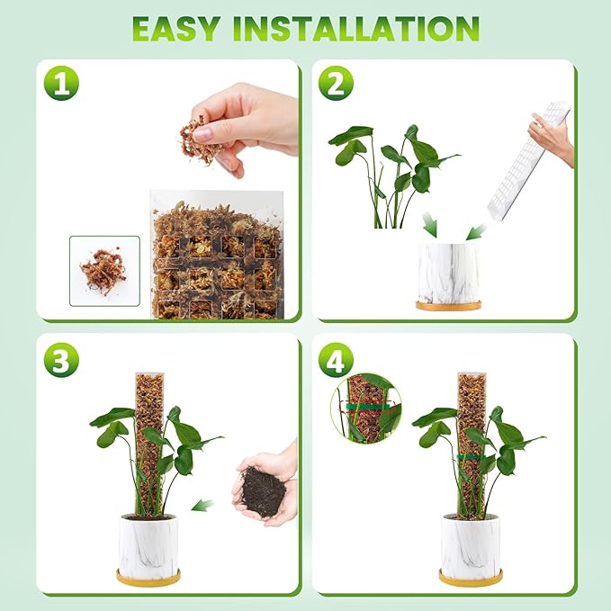 EOX 4 Pcs 15 Inch Plastic Moss Pole for Plants Monstera Set with 150g Sphagnum Moss, Plant Poles for Climbing Plants, Plant Support for Indoor Plants, Garden Ties